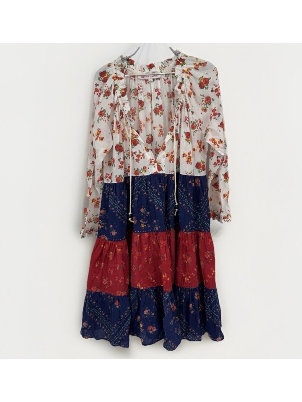 Ro's Garden Floral Tiered Long Sleeve Mini Dress Size L Large NWOT